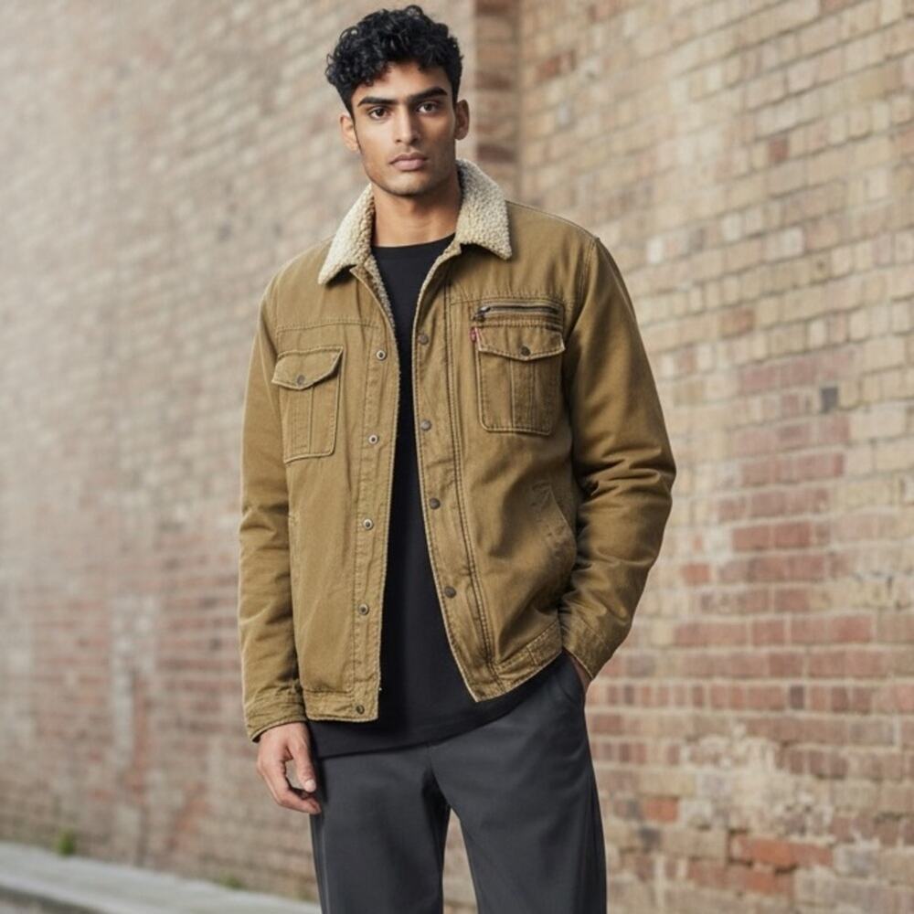 Levi’s Canvas Quilted Utility Trucker Jacket Brown Size XXL - Picture 2 of 11